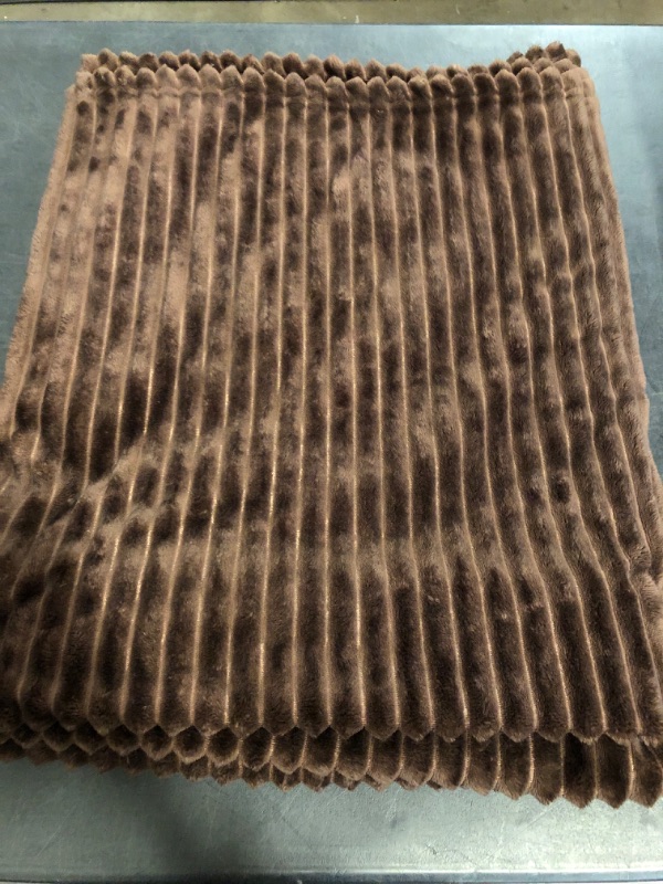 Photo 1 of Vessia Flannel Fleece Throw Blanket(50X70 Inch), 300GSM Cozy Brown Stripe Throw for Couch, Sofa and Bed, Warm and Soft Chocolate Microfiber Ribbed Blanket for All Season