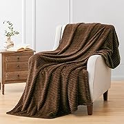 Photo 1 of Vessia Flannel Fleece Throw Blanket(50X70 Inch), 300GSM Cozy Brown Stripe Throw for Couch, Sofa and Bed, Warm and Soft Chocolate Microfiber Ribbed Blanket for All Season