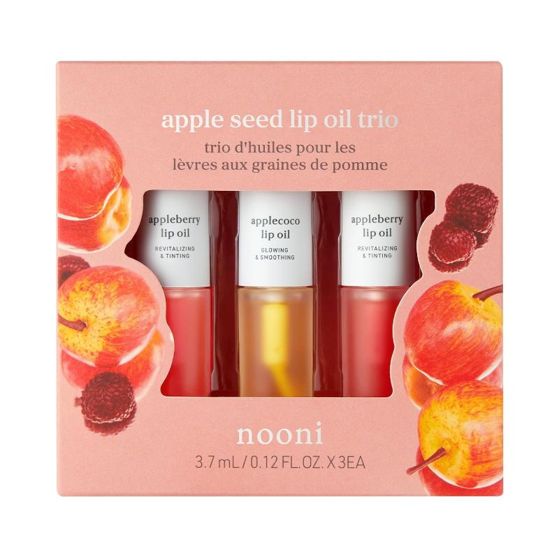 Photo 1 of NOONI Korean Hydrating Lip Oil Gift Set - Appleseed Lip Oil Trio, Tinted Lip Care, Hydrating, Lip Plumping, Long Lasting Moisture, Korean Vegan Makeup for Women, 0.12 Fl Oz x 3ea