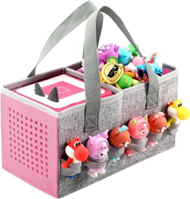 Photo 1 of Carrying Case for Toniebox Starter Set and Tonies Figurines, Travel Felt Cloth Musical Toy Folding Bag for Toniebox Accessories (Pink)