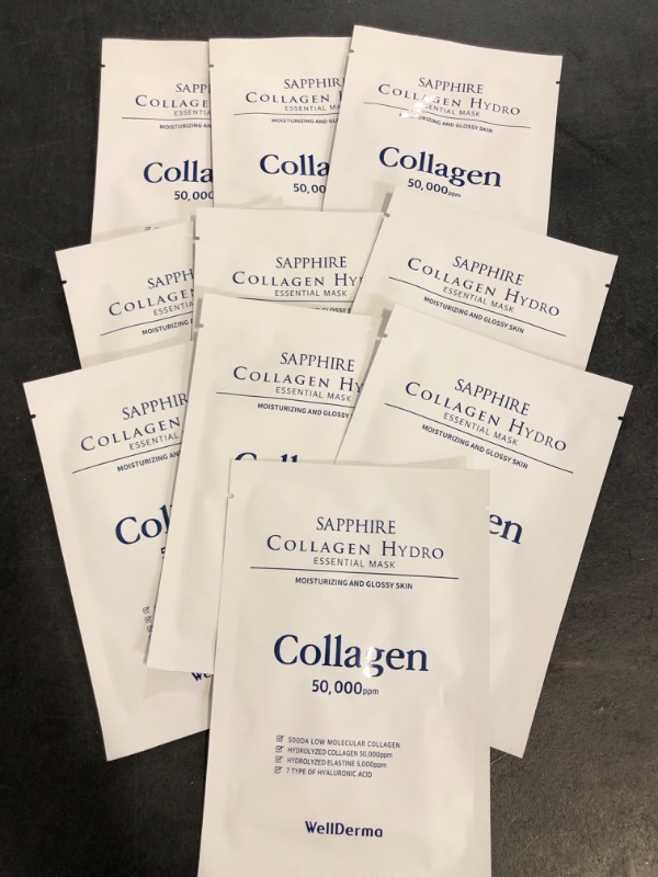 Photo 1 of WELLDERMA Sapphire Collagen Hydro Essential Mask, 10 Sheets – Moisturizing & Soothing Sheet Mask with Collagen & Ceramide, 1.01 fl.oz (30mL) x 10ea