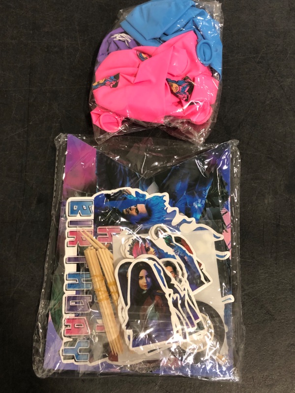 Photo 1 of Descendants Birthday Party Decoration, Kids Theme Birthday Banner, Cake Topper, Latex Balloons