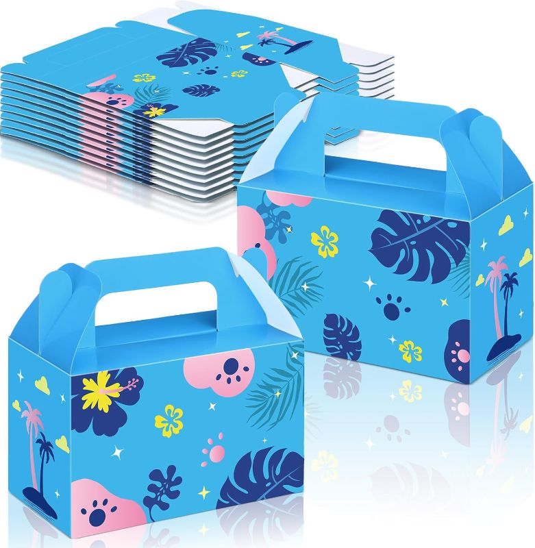 Photo 1 of **Different Pattern from Picture** Stitch Cartoon Party Favor Boxes Cute Cartoon Paper Gift Boxes Hawaiian Luau Tropical Candy Treat Bag for Summer Birthday Hawaii Party Supplies