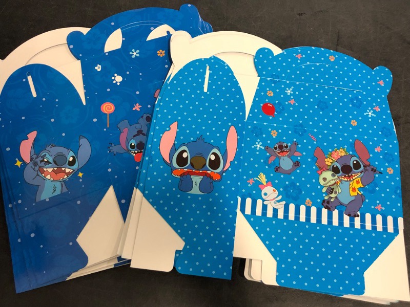 Photo 1 of **Different Pattern from Picture** Stitch Cartoon Party Favor Boxes Cute Cartoon Paper Gift Boxes Hawaiian Luau Tropical Candy Treat Bag for Summer Birthday Hawaii Party Supplies