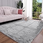 Photo 1 of Keeko Fluffy Area Rugs for Bedroom Living Room, 4x5.3 Soft Plush Bedside Rug Modern Indoor Throw Rug Shag Fuzzy Nursery Carpet Non Slip Rugs for Kids Girls Baby Teen Dorm Room Home Decor Grey
