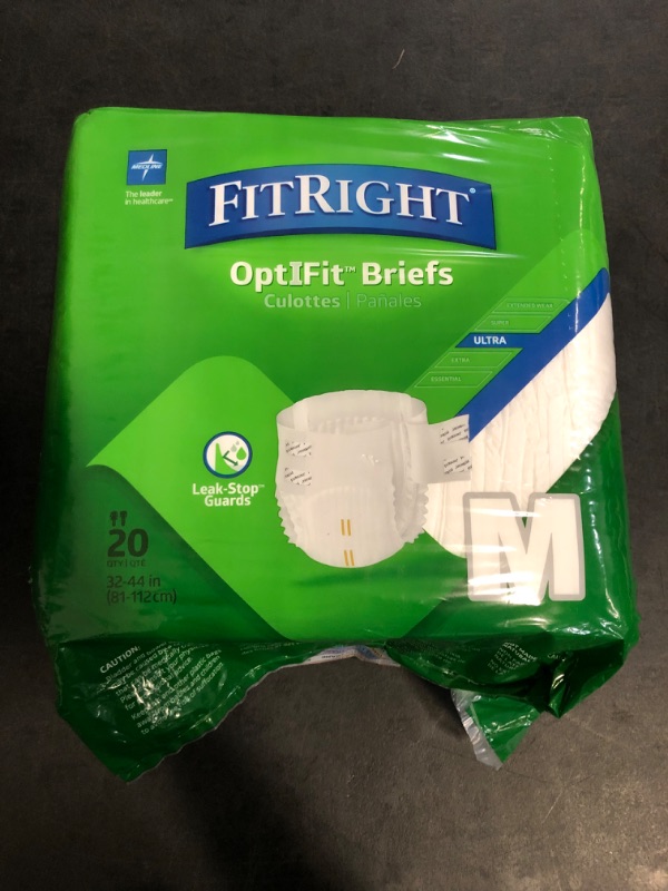 Photo 1 of FitRight OptiFit Ultra Adult Diapers, Disposable Incontinence Briefs, Leak-Proof Diaper, Absorbent Briefs For Men and Women, Maximum Protection, Medium, 32 – 44 in, 20 briefs per bag