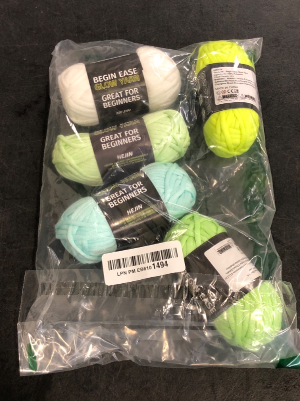 Photo 1 of 5x50g Glow in The Dark Yarn Set for Crocheting and Knitting; 5x51m (60yds) Yarn for Beginners with Easy-to-See Stitches; Worsted-Weight Medium #4; Beginners Crochet Kit