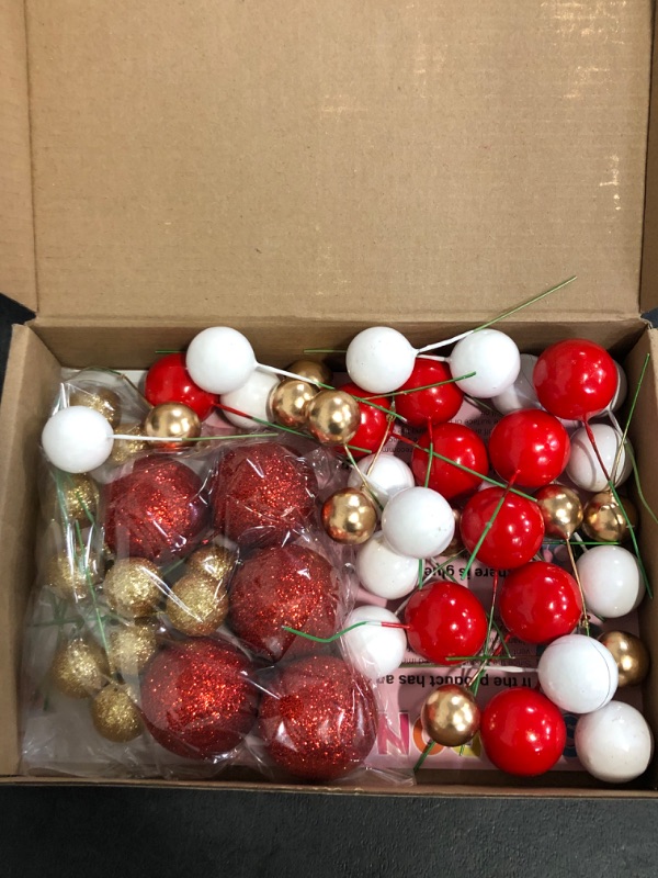 Photo 1 of ASTARON 50 Pcs Ball Cake Topper Sticks Mini Balloons for Cake Decorating Supplies Foam Balls for Graduation Cake Birthday Cake Toppers Decorations (Gold Red Series)