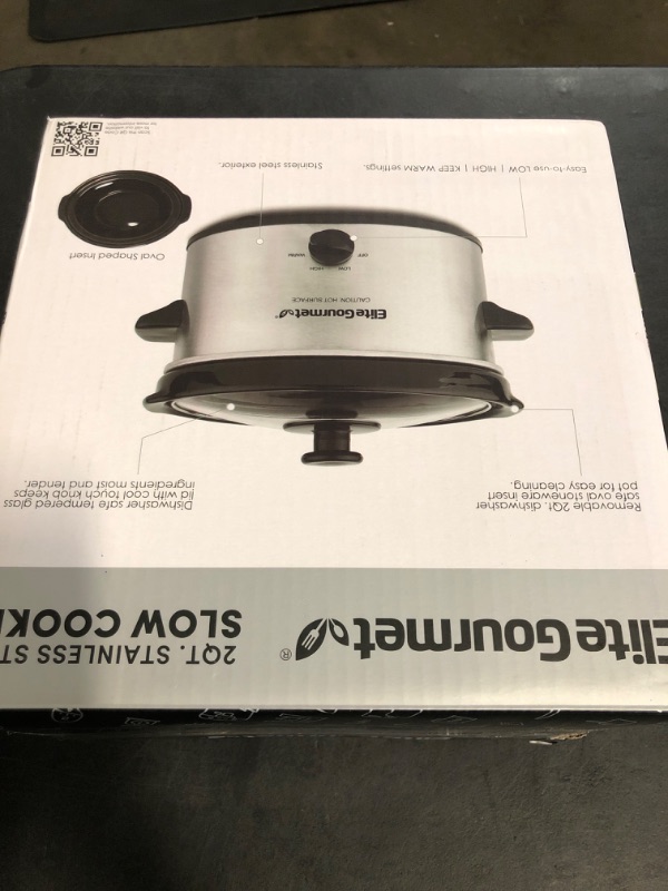 Photo 1 of Elite Gourmet MST-275XS Electric Oval Slow Cooker, Adjustable Temp, Entrees, Sauces, Stews & Dips, Dishwasher Safe Glass Lid & Crock (2 Quart, Stainless Steel)