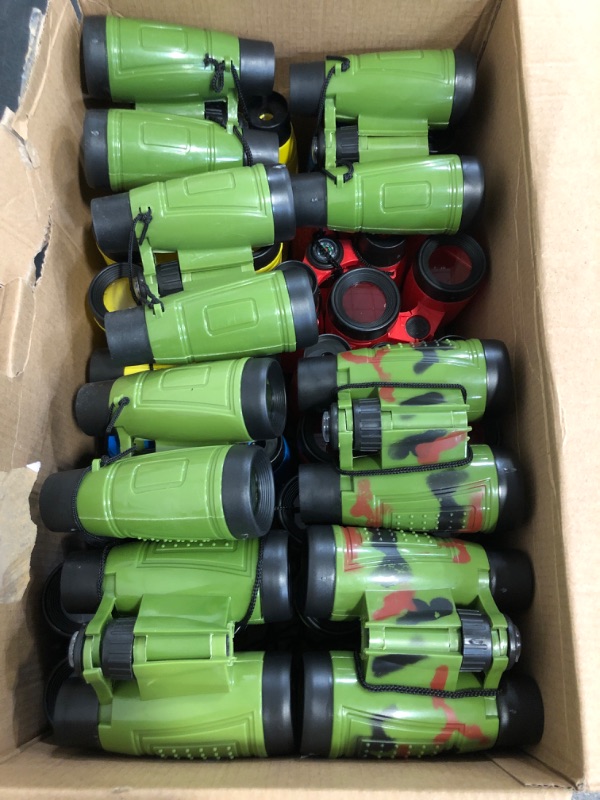 Photo 1 of 25 Pack Binoculars for Kids 6+ Years Old, with Compass and Neck String Toddler Toy Binoculars Gift Set for Camping Adventure, Party Favor, Red, Yellow, Camo, Green, Blue
