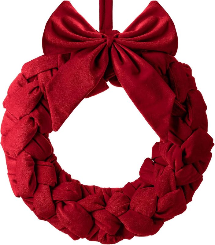 Photo 1 of Barydat Christmas Velvet Wreath 14" Wreaths for Front Door Velvet Christmas Wreath Ornament with Bow for Party Table Fireplaces Porch Walls New Years Home Decor(WHITE)