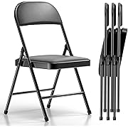 Photo 1 of Nazhura 4 Pack Folding Chairs with Padded Cushion and Back, Khaki Metal Chairs with Comfortable Cushion and Durable Steel Frame for Home and Office, for Indoor and Outdoor Events (Black, 4 Pack)