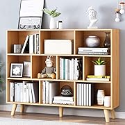 Photo 1 of IOTXY Wooden Open Shelf Bookcase - 3-Tier Floor Standing Display Cabinet Rack with Legs, 10 Cubes Bookshelf, Pear Yellow