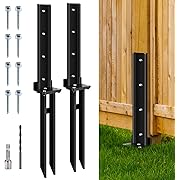 Photo 1 of 2 Pack Fence Post Anchor Kit, Heavy Duty Steel Fence Post Repair Stakes, Post Anchor Ground Spike for Repairing Tilted Broken Wood Support, Black