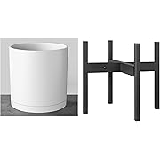 Photo 1 of FaithLand Modern White Plant Pot with Stand Indoor Outdoor- 12 Inch Planter with Adjustable Plant Stand for 12, 14, 16 Inch Flower Pots Bundle