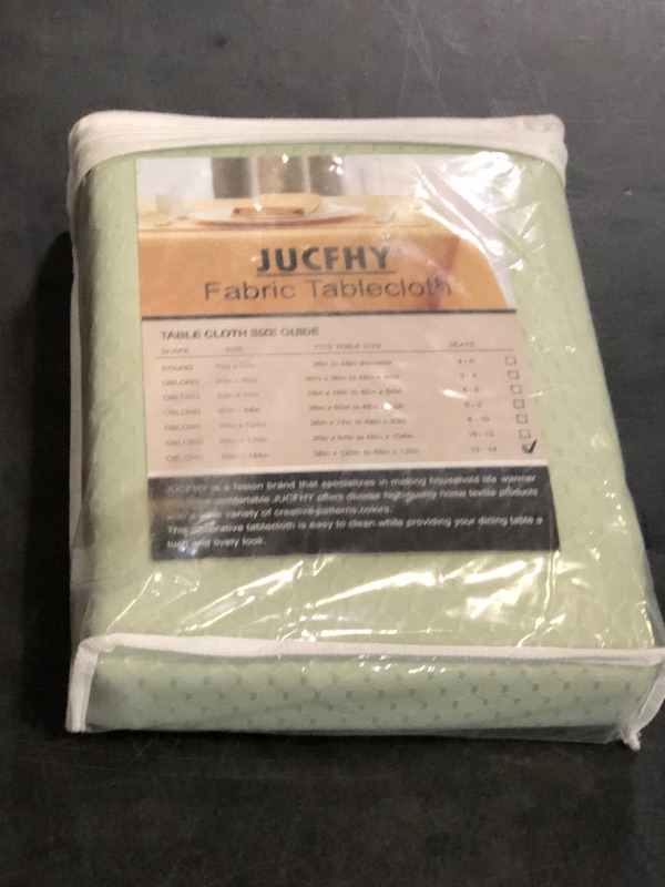 Photo 1 of JUCFHY Jacquard Morrocan Green Rectangle Table Cloth Oil-Proof Spill-Proof and Water Resistance Tablecloth,Decorative Fabric Table Cover for Spring, Easter, Outdoor and Indoor Use, 60 x 84 Inch