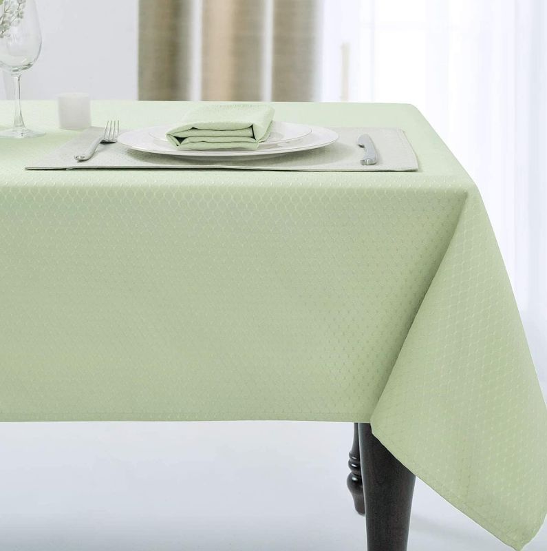 Photo 1 of JUCFHY Jacquard Morrocan Green Rectangle Table Cloth Oil-Proof Spill-Proof and Water Resistance Tablecloth,Decorative Fabric Table Cover for Spring, Easter, Outdoor and Indoor Use, 60 x 84 Inch