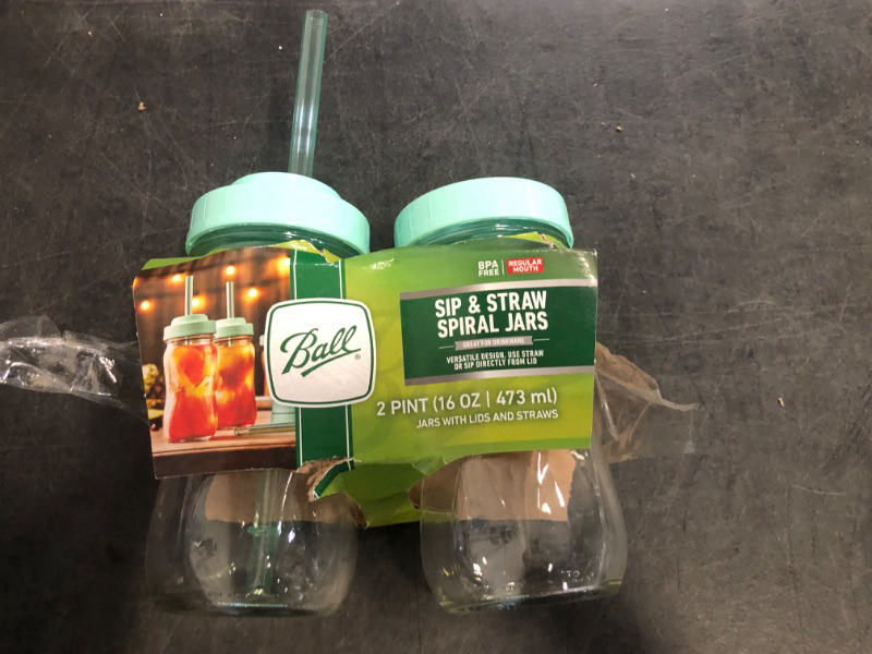 Photo 1 of Ball 1440016024 Sip Straw Contoured Jar, 16 Oz (Pack of 2)