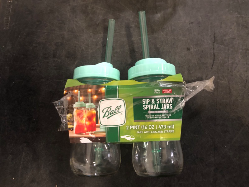 Photo 1 of Ball 1440016024 Sip Straw Contoured Jar, 16 Oz (Pack of 2)