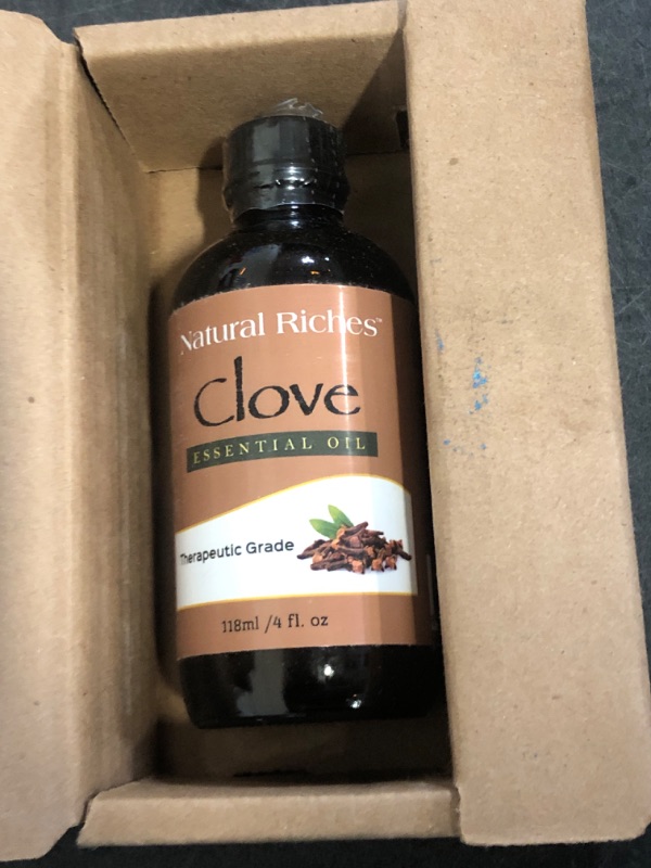 Photo 1 of Natural Riches Pure Clove Essential Oil 4 Fl Oz, Therapeutic Grade for Tooth Ache Soothes Sore Muscles Clove Bud Oil Essential Oil for Teeth, Gums, Toothache, Skin Use and Hair Care.