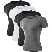 Photo 1 of Size M TELALEO 4 Pack Women's Compression Shirt Running Athletic T-Shirts Workout Tops Baselayer Short Sleeve Yoga Gym Sports Gear