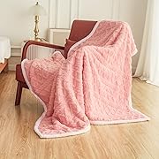 Photo 1 of Simple&Opulence Sherpa Fleece Throw Blanket - Soft Fluffy Warm Cozy Plush Fuzzy Blanket with Elegant 3D Pattern for Couch Sofa Bed,Pink
