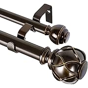 Photo 1 of KAMANINA 1 Inch Double Curtain Rods 66 to 120 Inches (5.5-10 Feet) Telescoping Heavy Duty Drapery Rod for Windows 54 to 115, Netted Texture Finials, Antique Bronze