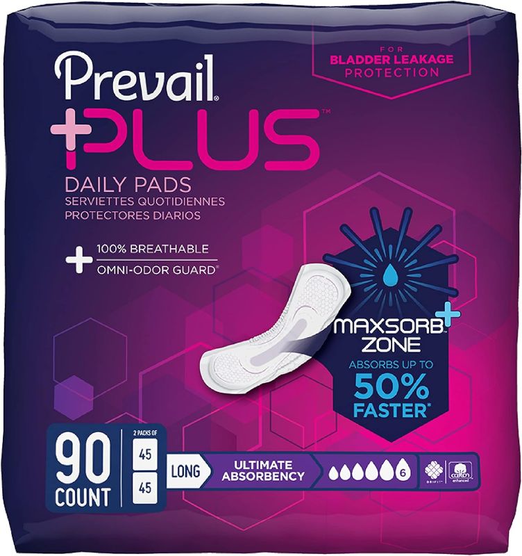 Photo 1 of Prevail - Incontinence Bladder Control Pads for Women - Moderate Absorbency - Long Length - 90 Count