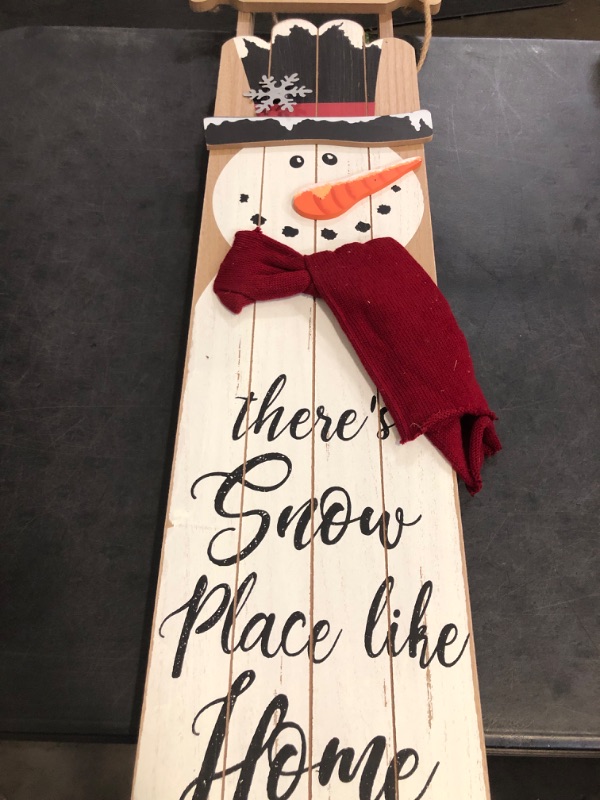 Photo 1 of Glitzhome Wooden Welcome Sign for Porch, Farmhouse Christmas Wall Hanging Snowman Sign, 11.42'L x 2.09'W x 42.13'H