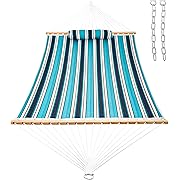Photo 1 of Lazy Daze 12 FT Sunbrella Quilted Double Hammock with Hardwood Spreader Bar, 450 lbs Capacity, Blue, Hammock, 2 Person, Patio, Outdoor, All Weather