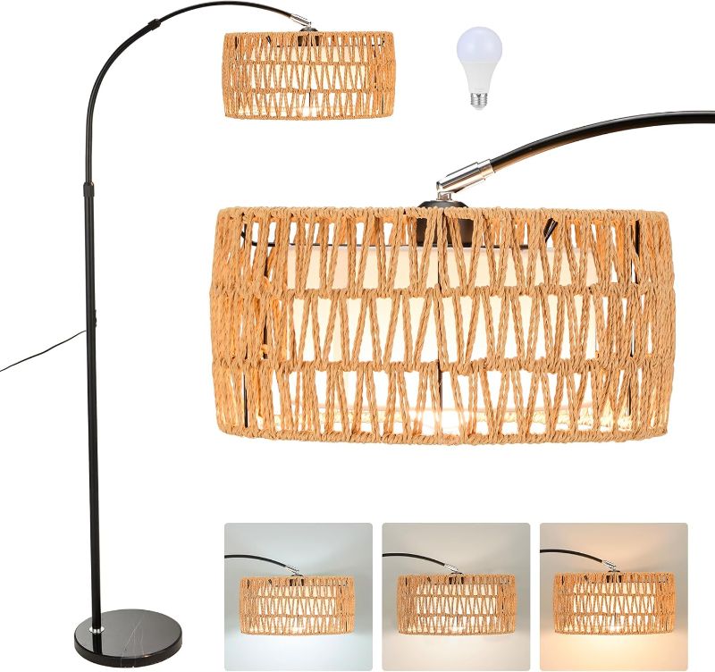Photo 1 of Arc Floor Lamp for Living Room, Stylish Rattan Boho Floor Lamp with 3 Color Temperature Dimmable LED Bulb, Farmhouse Tall Lamp, Arched Standing Lamp for Office Bedroom Living Room Corner (Original)