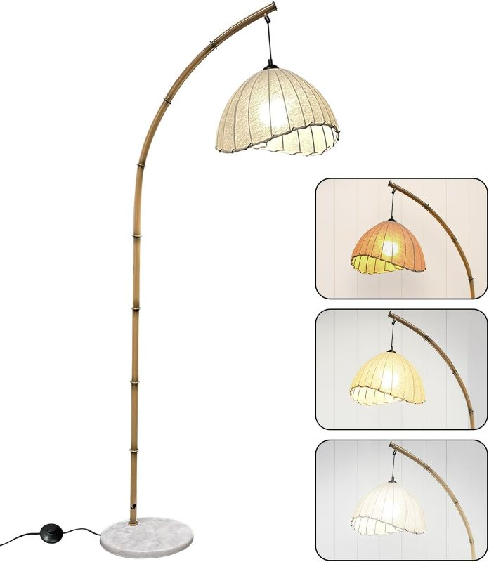 Photo 1 of Arc Floor Lamp for Living Room, Stylish Rattan Boho Floor Lamp with 3 Color Temperature Dimmable LED Bulb, Farmhouse Tall Lamp, Arched Standing Lamp for Office Bedroom Living Room Corner (Original)