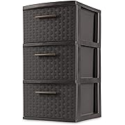 Photo 1 of Sterilite Espresso 26306P02 15" X 12 5/8" X 24" Brown 3 Drawer Weave Tower