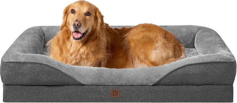 Photo 1 of EHEYCIGA Memory Foam XL Dog Bed for XLarge Sized, Extra Large Orthopedic Dog Sofa with Sides and Waterproof Liner, Washable Bolster Pet Bed Couch with Removable Cover, 42x30x7.5 Inch, Grey