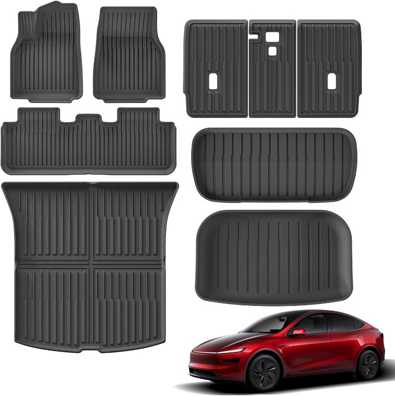 Photo 1 of 9PCS Full Set of Floor Mats for New 2025 2026 Tesla Model Y Juniper 5-Seats All Weather TPE Front Rear Trunk Cargo Liner Backrest Mats Frunk Mat Accessories Black