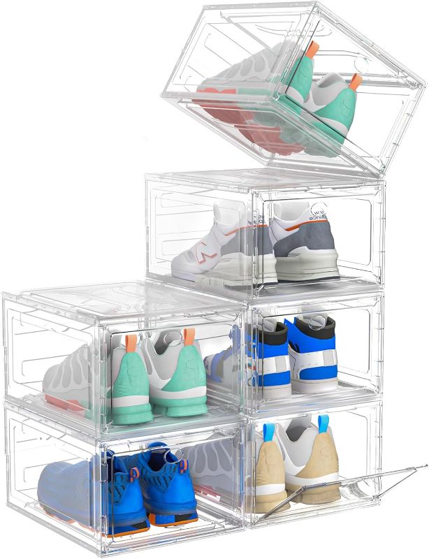 Photo 1 of **Missing 4** Upgrade Harder Solid Plastic Shoe Organizer, Shoe Storage with Magnetic Front Door, Shoe Rack 6 Pack Shoe Boxes Clear, Sneaker Storage, Shoe Organizer for Closet, Shoe Display Case