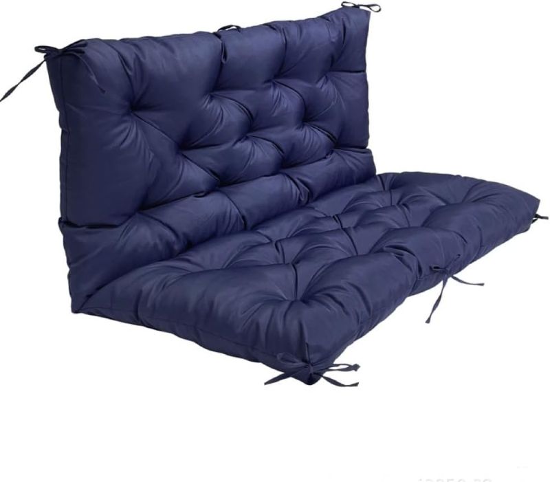 Photo 1 of Outdoor/Indoor Swing Replacement Cushion, 2 or 3 Seats Bench Cushions with Backrest, Thicken 4" Recliner Seat Pad for Garden/Patio, Waterproof Premium Tufted Cushion with Ties(Navy Blue-47x40x4in)