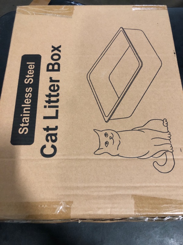 Photo 1 of Stainless Steel Cat Litter Box with High Sides, Extra Large Open Metal Litter Pan, Easy to Clean, Rust Proof, Non Stick, Non Slip Rubber Feets (18"x14"x4")
