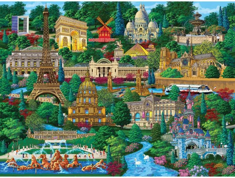 Photo 1 of Bits and Pieces – Large 300 Piece Jigsaw Puzzle for Adults – Paris City View - France Jigsaw Puzzle by Artist Joseph Burgess, Completed Puzzle Size: 18" x 24"