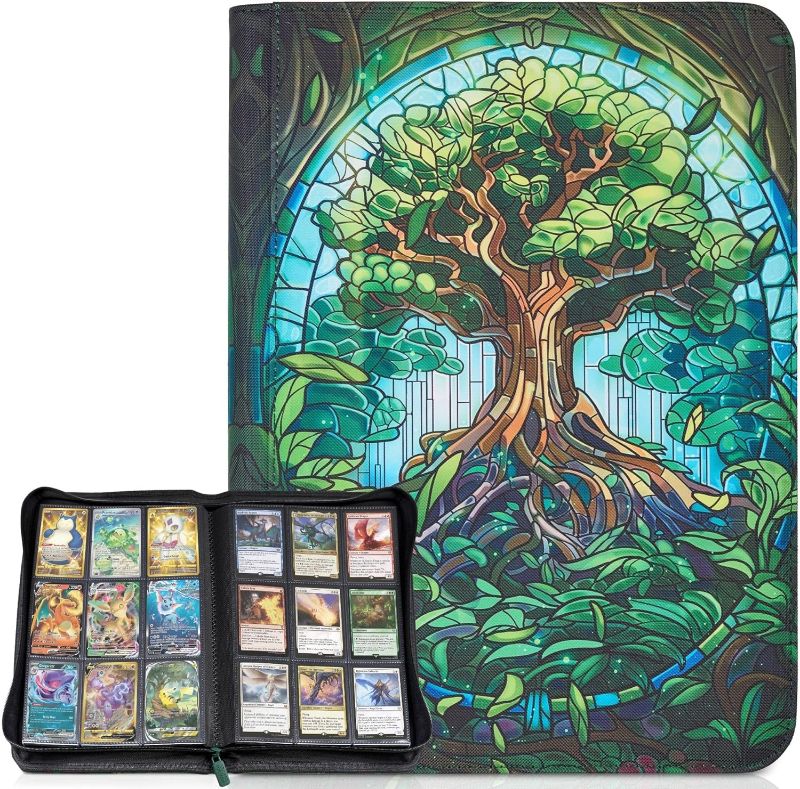 Photo 1 of MTG Card Binder, 9-Pocket Magic Card Album, Holds 360 Cards, Leather Side -Loading Card Storage Binder, Premium Card Collector Book for TCG Players (Mythical Forest)