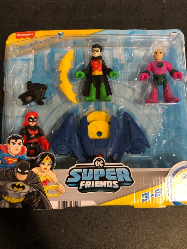Photo 1 of **Missing Two Figures** Fisher-Price Imaginext DC Super Friends Batman Toys Family Multipack Figure Set, 5 Characters & 7 Accessories for Kids Ages 3+ Years