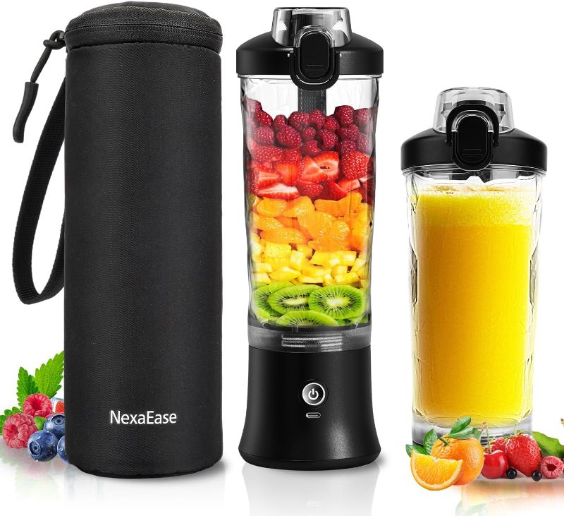 Photo 1 of Semi New Portable Blender Personal Juicer for Shakes and Smoothies - 20 OZ Electric Protein Shaker Bottle with Insulated Sleeve, Travel Lid, USB-C Rechargeable - Mini Small Blender Cup for Kitchen, Office, Gym