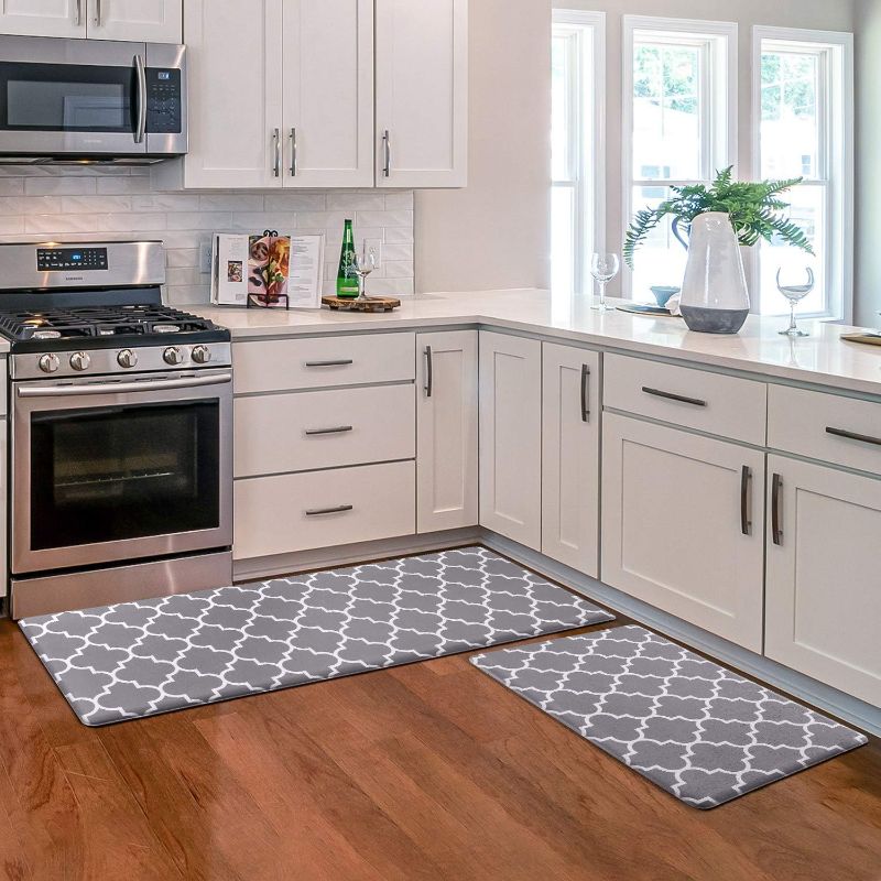 Photo 1 of KMAT Kitchen Mat [2 PCS] Cushioned Anti-Fatigue Kitchen Rug, Waterproof Non-Slip Kitchen Mats and Rugs Heavy Duty PVC Ergonomic Comfort Foam Rug for Kitchen, Floor Home, Office, Sink, Laundry,Grey