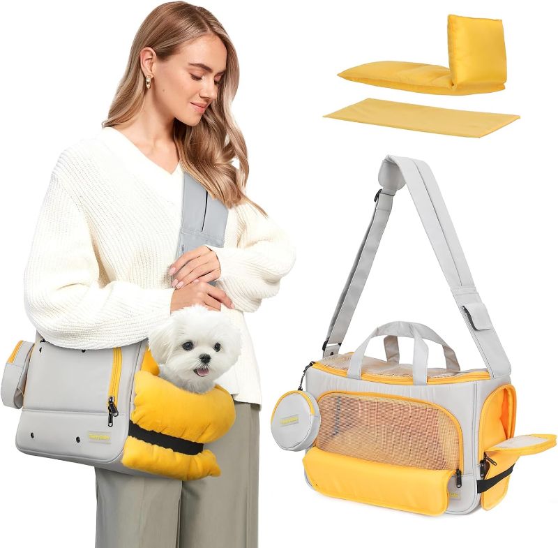 Photo 1 of Small Dog Sling Carrier, Front Facing Dog Carrier Sling, Hands Free Pet Carriers Bag with Padded Adjustable Strap and Poop Dispenser Machine Washable for Small Dogs Cats Travel Outdoor-Grey