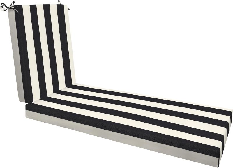 Photo 1 of Honeycomb Outdoor Chaise, 22.5" W x 70" L, Cabana Stripe Black & Ivory Patio Cushion