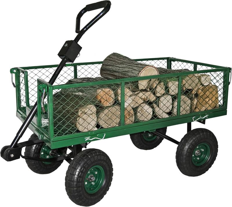 Photo 1 of Backyard Expressions Heavy Duty 600 Lbs Capacity Mesh Steel Garden Cart Folding Utility Wagon with Removable Sides and (4) 10 Inch Wheels ,BLACK 