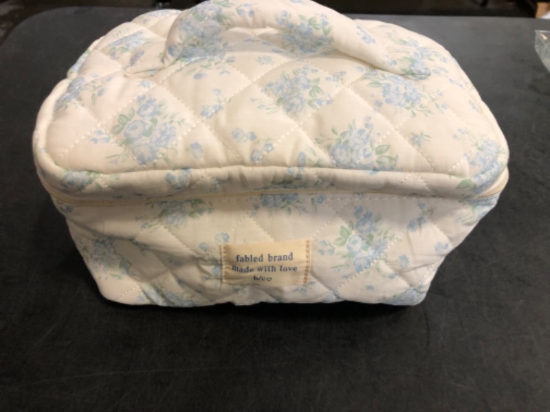 Photo 1 of Large Travel Quilted Makeup Bag for Women, Floral Cotton Cosmetic Bag, Coquette Aesthetic Floral Toiletry Organizer Bag