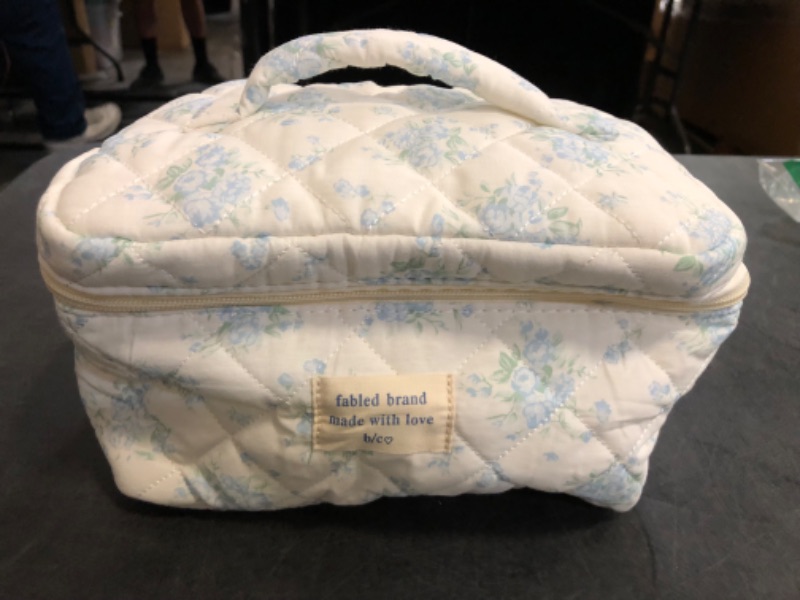 Photo 1 of Large Travel Quilted Makeup Bag for Women, Floral Cotton Cosmetic Bag, Coquette Aesthetic Floral Toiletry Organizer Bag