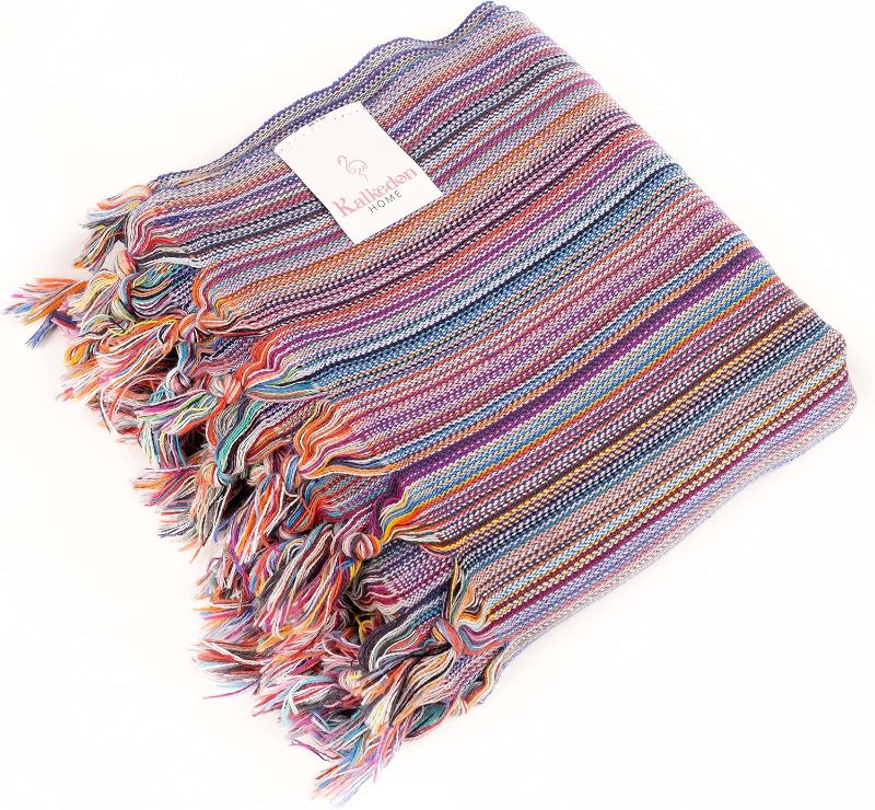 Photo 1 of Rainbow Beach Towel | Sarong | Luxurious Turkish Cotton Towel | Picnic Blanket | Peshtemal | Wrap | Pareo | Yoga Blanket (Purple)
