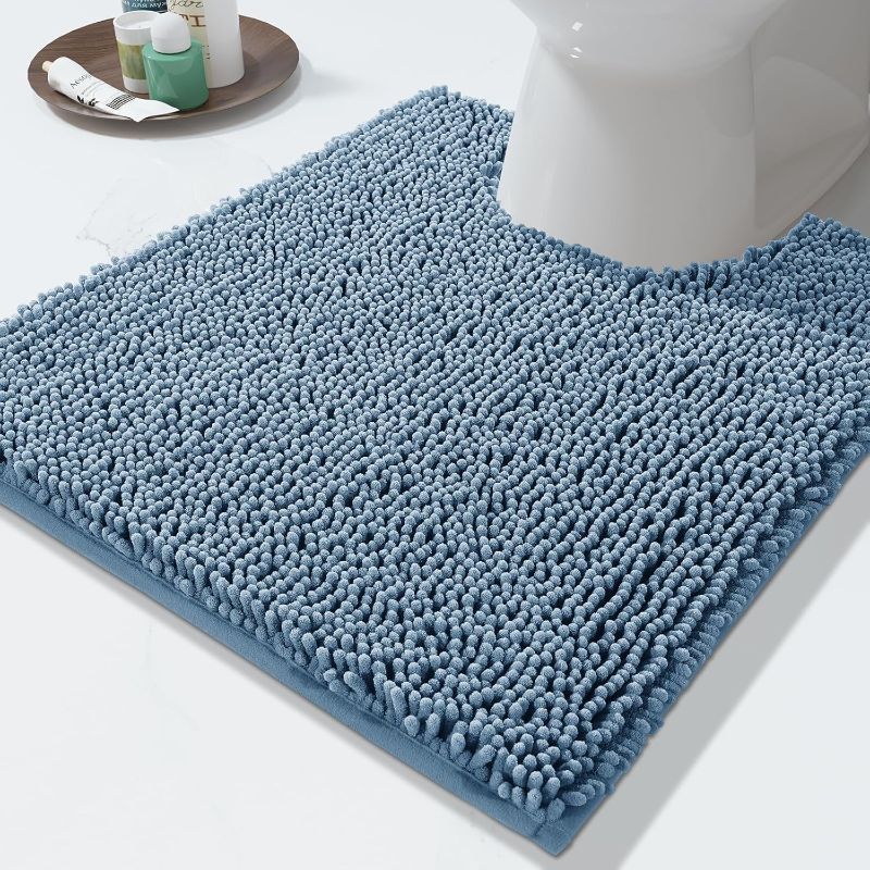 Photo 1 of Yimobra Luxury Shaggy Toilet Bath Mat U-Shaped Contour Rugs for Bathroom, 24.4 X 20.4 Inches, Soft and Comfortable, Maximum Absorbent, Dry Quickly, Non-Slip, Machine-Washable,Denim Blue